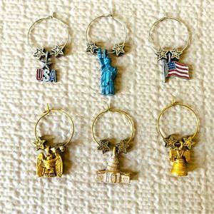 Patriotic/USA charms for stemmed wine glasses, set of 6